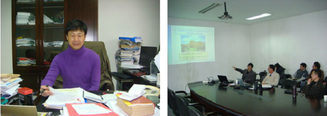 左：四川農業大学の張教授（国際交流担当） 右：四川農業大学動物栄養学研究所でのセミナー